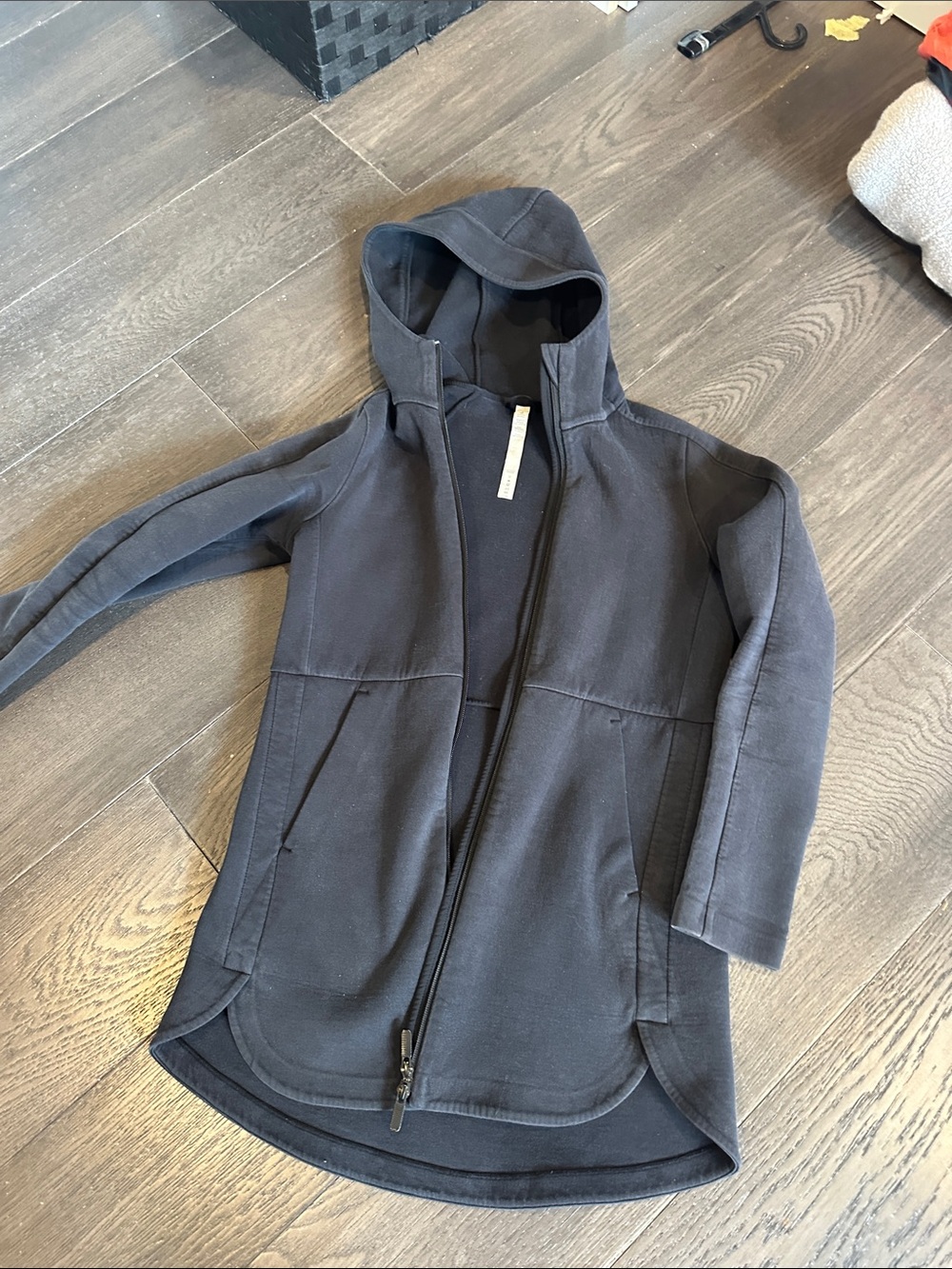 Lululemon Black Hooded Zip-Up Coat - size 4.